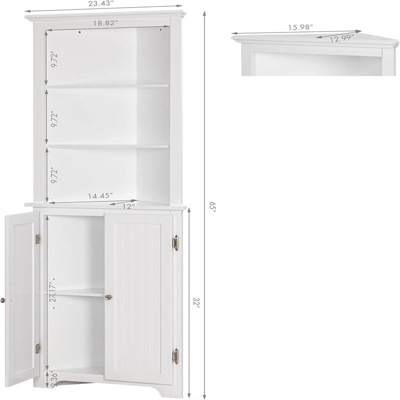 Meuble de rangement d'angle en bois blanc, 2 portes, 33 cm P x 58,4 cm L x 165,1 cm H