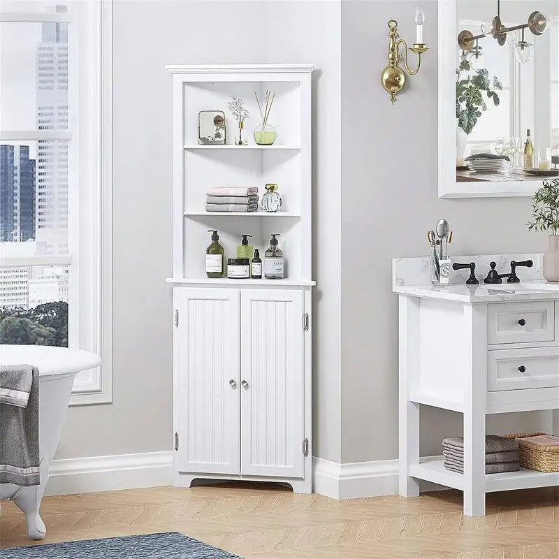 Meuble de rangement d'angle en bois blanc, 2 portes, 33 cm P x 58,4 cm L x 165,1 cm H