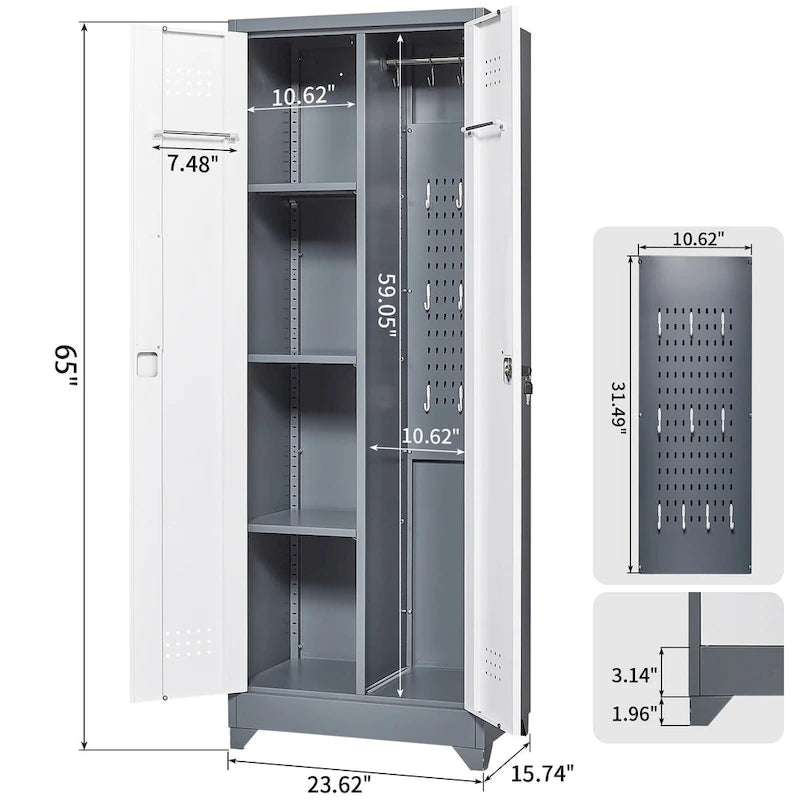 Armoire de rangement haute en acier gris avec porte verrouillable – Assemblage par 1 personne