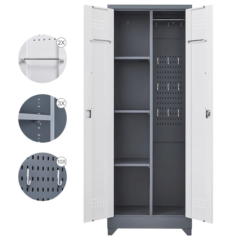 Armoire de rangement haute en acier gris avec porte verrouillable – Assemblage par 1 personne