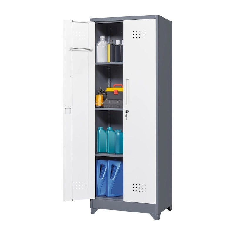 Armoire de rangement haute en acier gris avec porte verrouillable – Assemblage par 1 personne