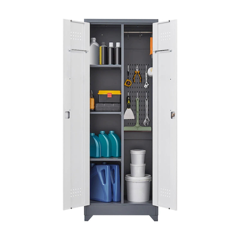 Armoire de rangement haute en acier gris avec porte verrouillable – Assemblage par 1 personne