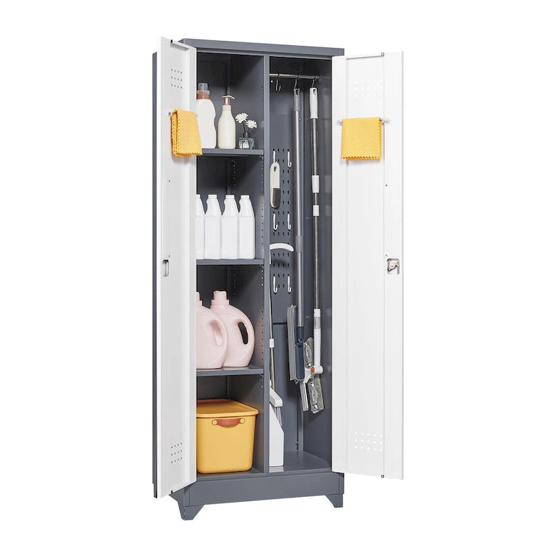 Armoire de rangement haute en acier gris avec porte verrouillable – Assemblage par 1 personne