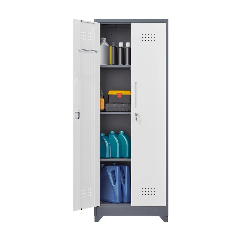 Armoire de rangement haute en acier gris avec porte verrouillable – Assemblage par 1 personne