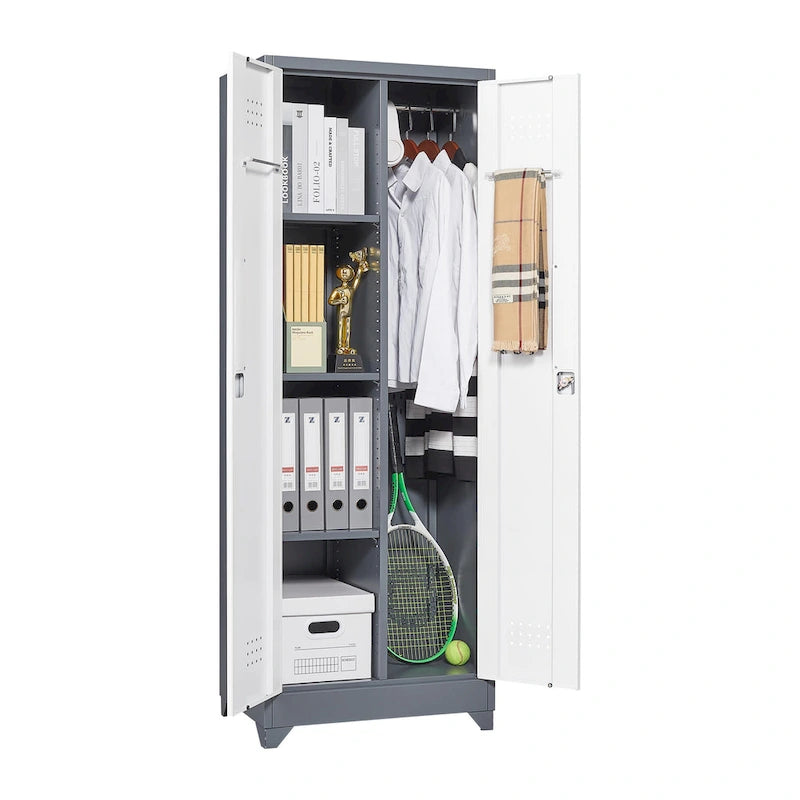 Armoire de rangement haute en acier gris avec porte verrouillable – Assemblage par 1 personne