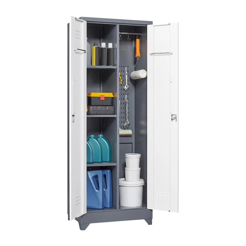 Armoire de rangement haute en acier gris avec porte verrouillable – Assemblage par 1 personne