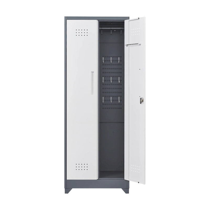 Armoire de rangement haute en acier gris avec porte verrouillable – Assemblage par 1 personne