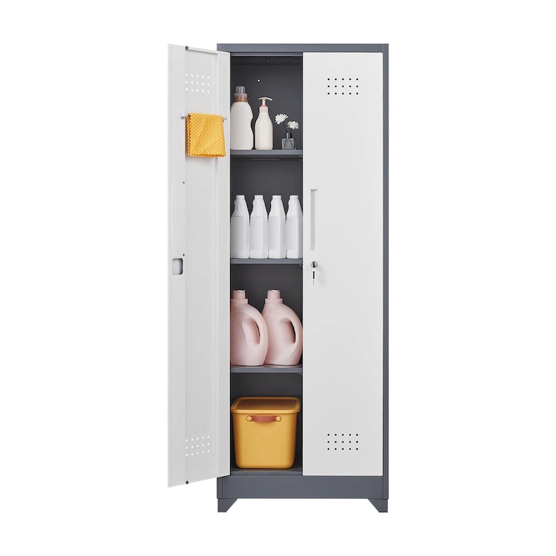 Armoire de rangement haute en acier gris avec porte verrouillable – Assemblage par 1 personne