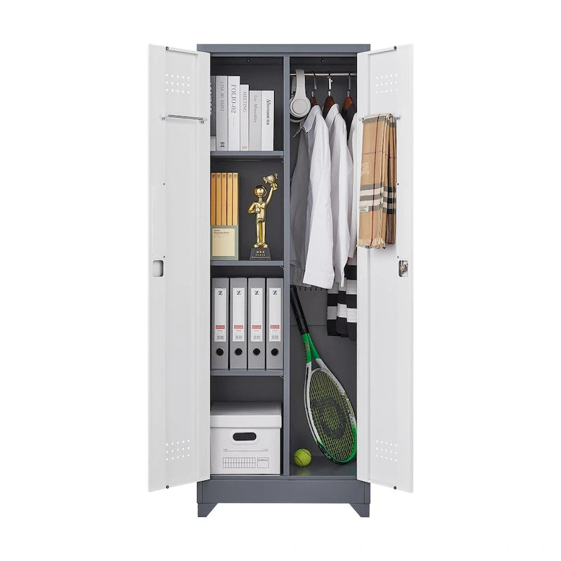 Armoire de rangement haute en acier gris avec porte verrouillable – Assemblage par 1 personne