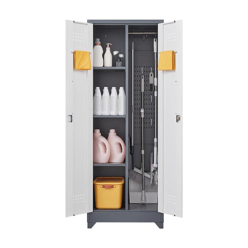 Armoire de rangement haute en acier gris avec porte verrouillable – Assemblage par 1 personne