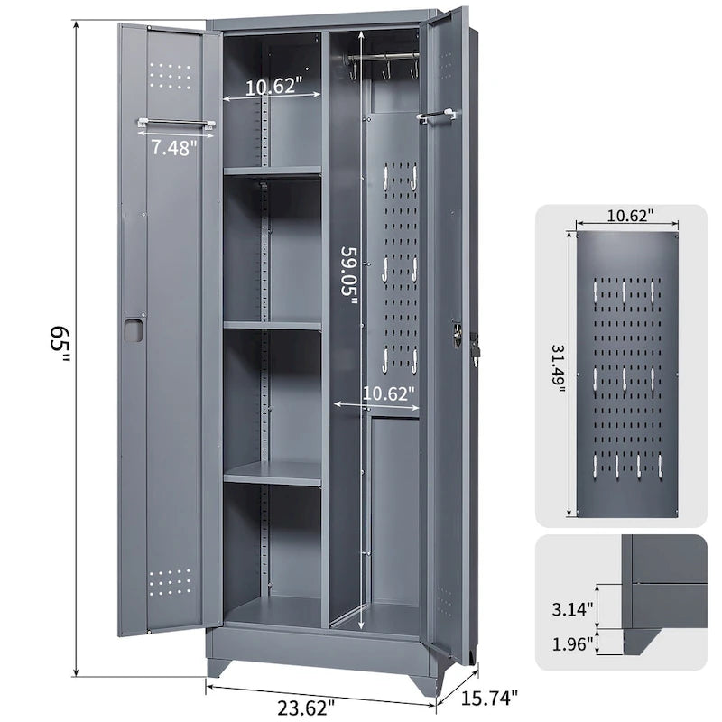 Armoire de rangement haute en acier gris avec porte verrouillable – Assemblage par 1 personne