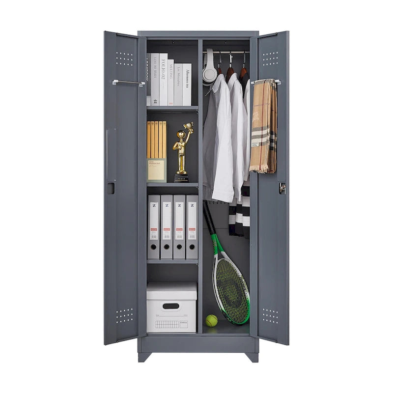 Armoire de rangement haute en acier gris avec porte verrouillable – Assemblage par 1 personne