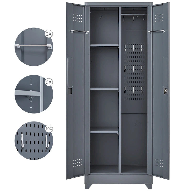 Armoire de rangement haute en acier gris avec porte verrouillable – Assemblage par 1 personne