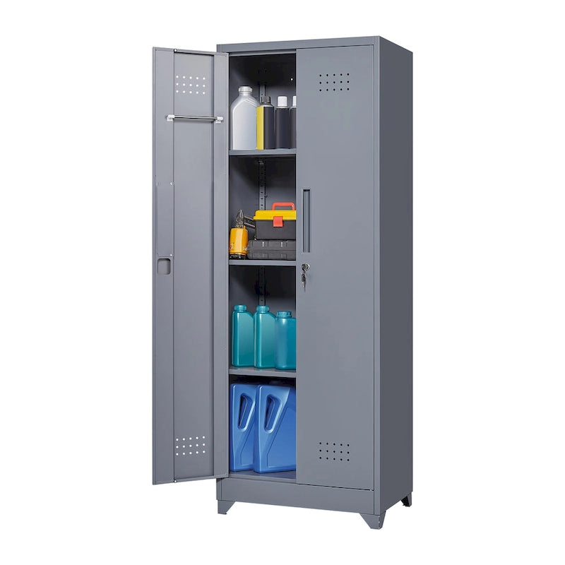 Armoire de rangement haute en acier gris avec porte verrouillable – Assemblage par 1 personne