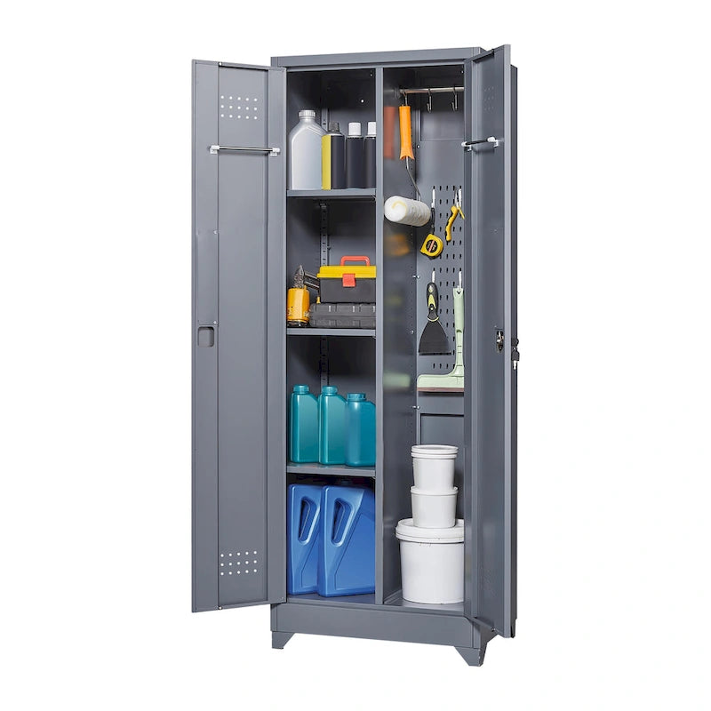 Armoire de rangement haute en acier gris avec porte verrouillable – Assemblage par 1 personne