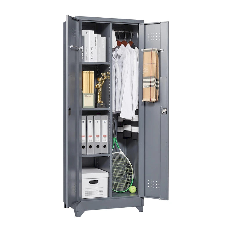 Armoire de rangement haute en acier gris avec porte verrouillable – Assemblage par 1 personne