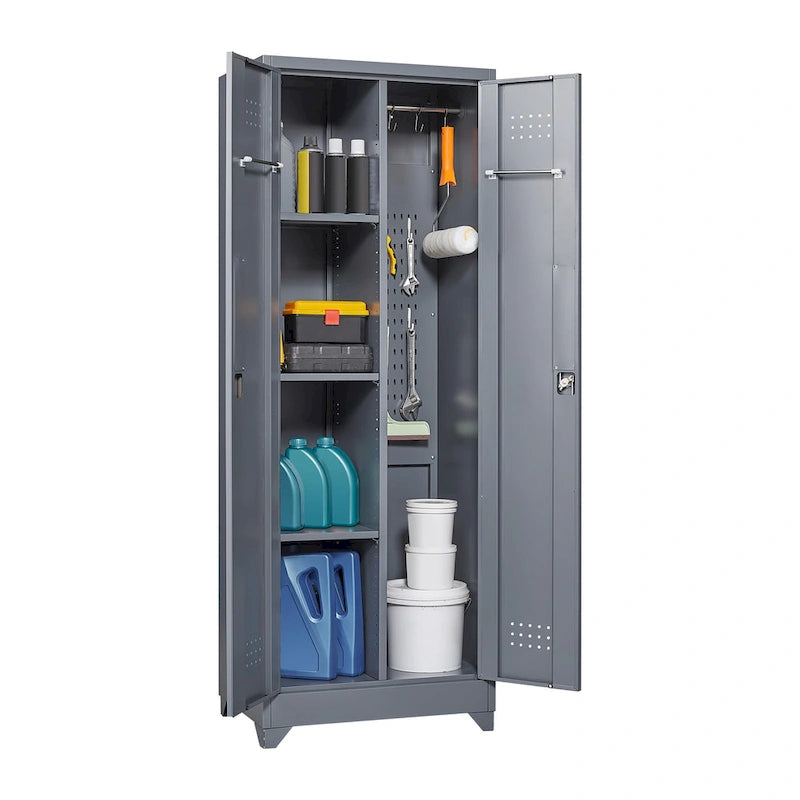 Armoire de rangement haute en acier gris avec porte verrouillable – Assemblage par 1 personne