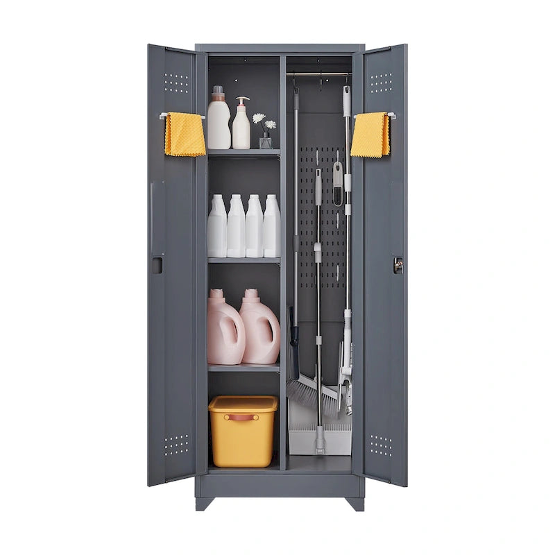 Armoire de rangement haute en acier gris avec porte verrouillable – Assemblage par 1 personne