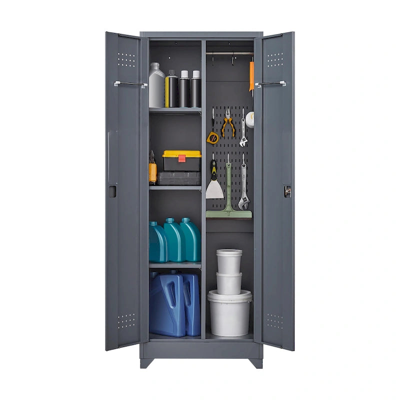 Armoire de rangement haute en acier gris avec porte verrouillable – Assemblage par 1 personne
