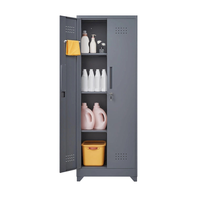 Armoire de rangement haute en acier gris avec porte verrouillable – Assemblage par 1 personne