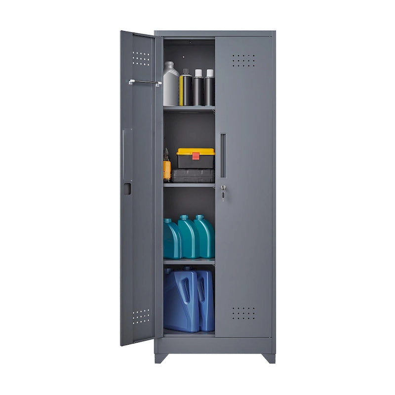 Armoire de rangement haute en acier gris avec porte verrouillable – Assemblage par 1 personne