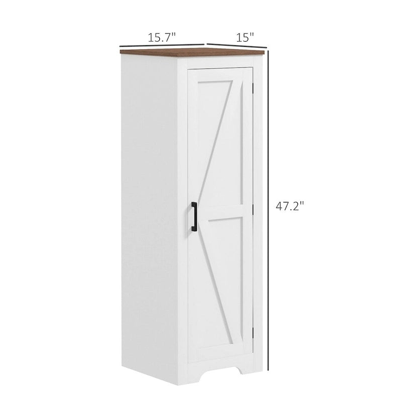 Meuble de rangement au sol blanc avec porte de grange coulissante et 2 étagères réglables