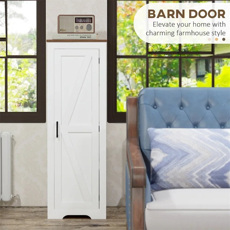 Meuble de rangement au sol blanc avec porte de grange coulissante et 2 étagères réglables