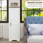 Meuble de rangement au sol blanc avec porte de grange coulissante et 2 étagères réglables